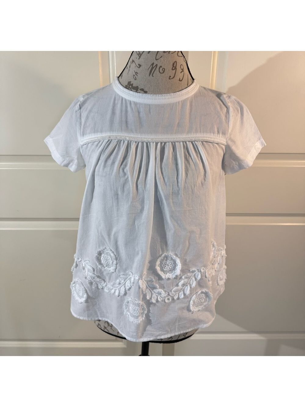 LOFT White Cotton Embroidered Blouse SP